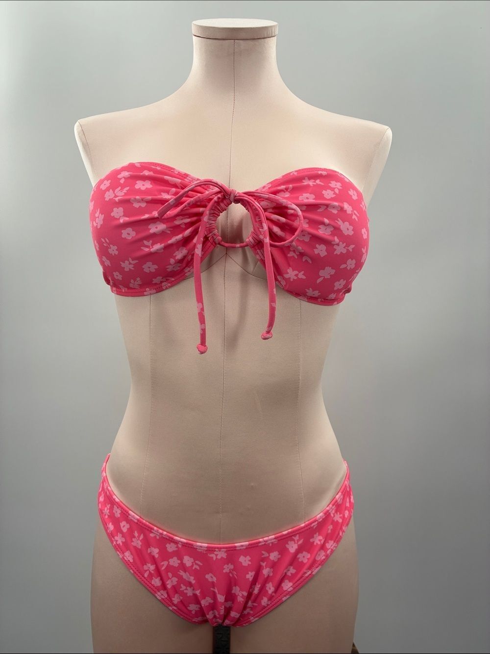 3For$20 Strapless Pink Floral Tie-Front Bikini Set Size M/L